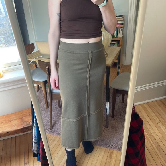 90s Calvin Klein Jeans Faux Sherpa Fleece Lined Maxi Skirt - Picture 9 of 10